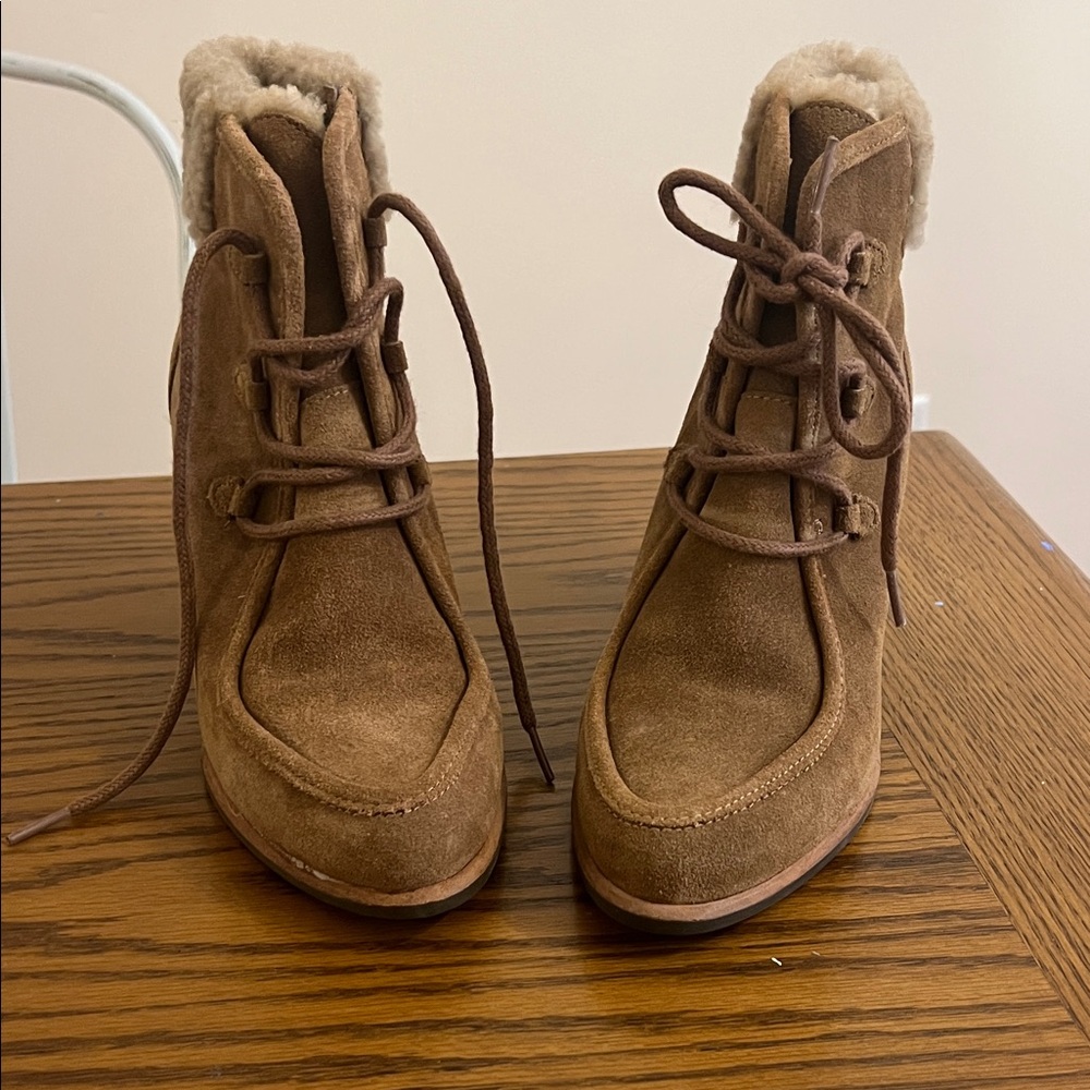 UGG Brown Suede Ankle Boots with Fur Lining